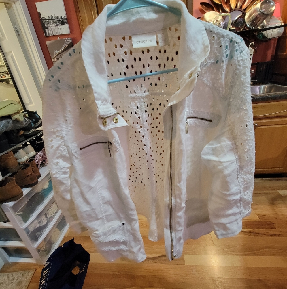 Chico's Elegant White Eyelet Jacket
